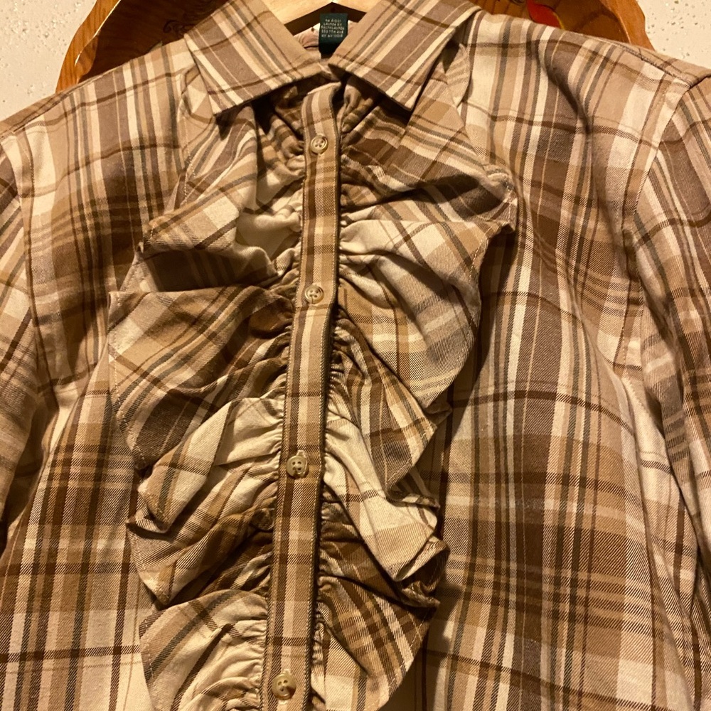 LAUREN Ralph Lauren Plaid Ruffle Shirt Size Medium - Picture 3 of 7